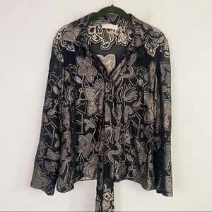 PARTOW black and gold metallic embroidered button down blouse